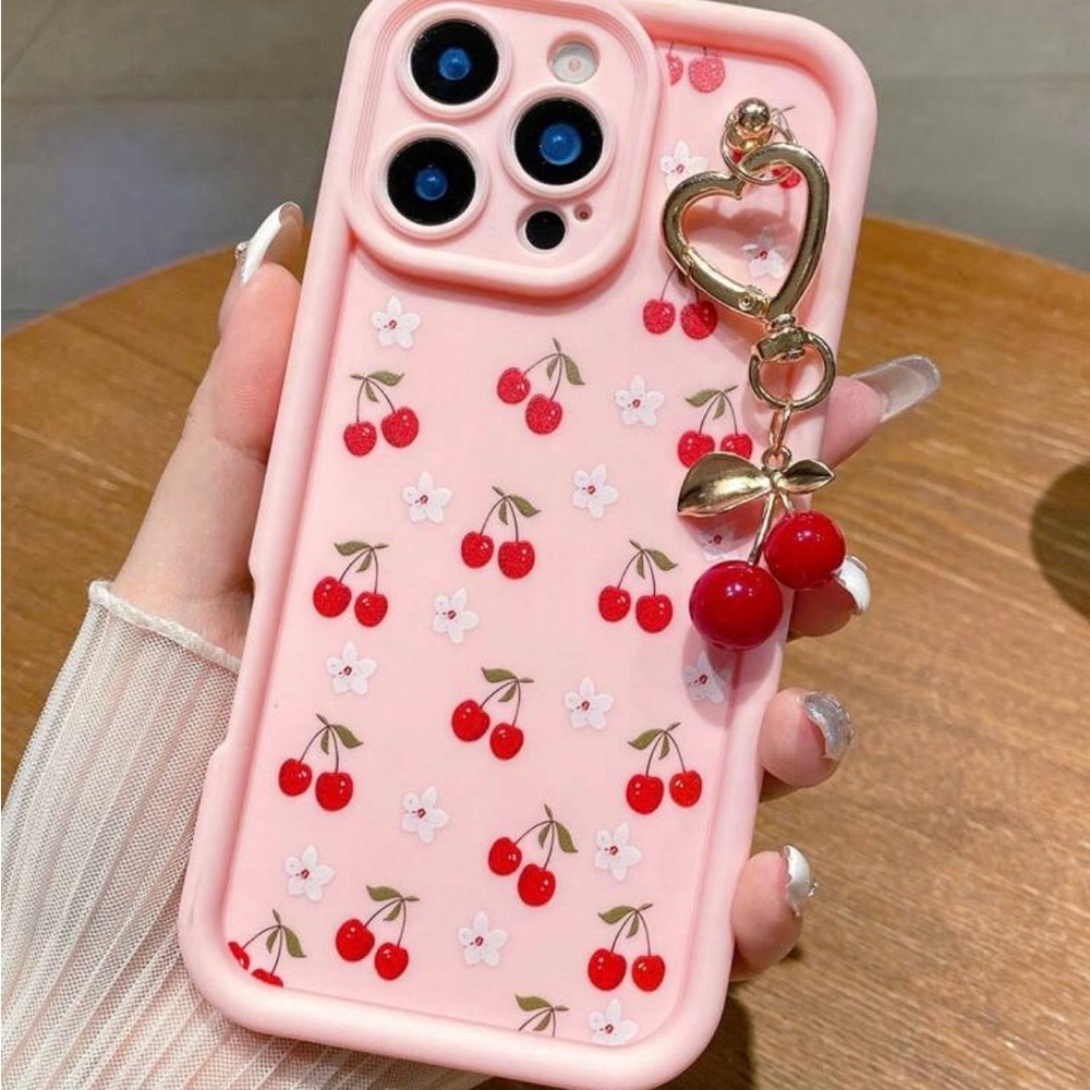 iPhone 16 Pro Max : Cherry Pattern Pink Phone Case